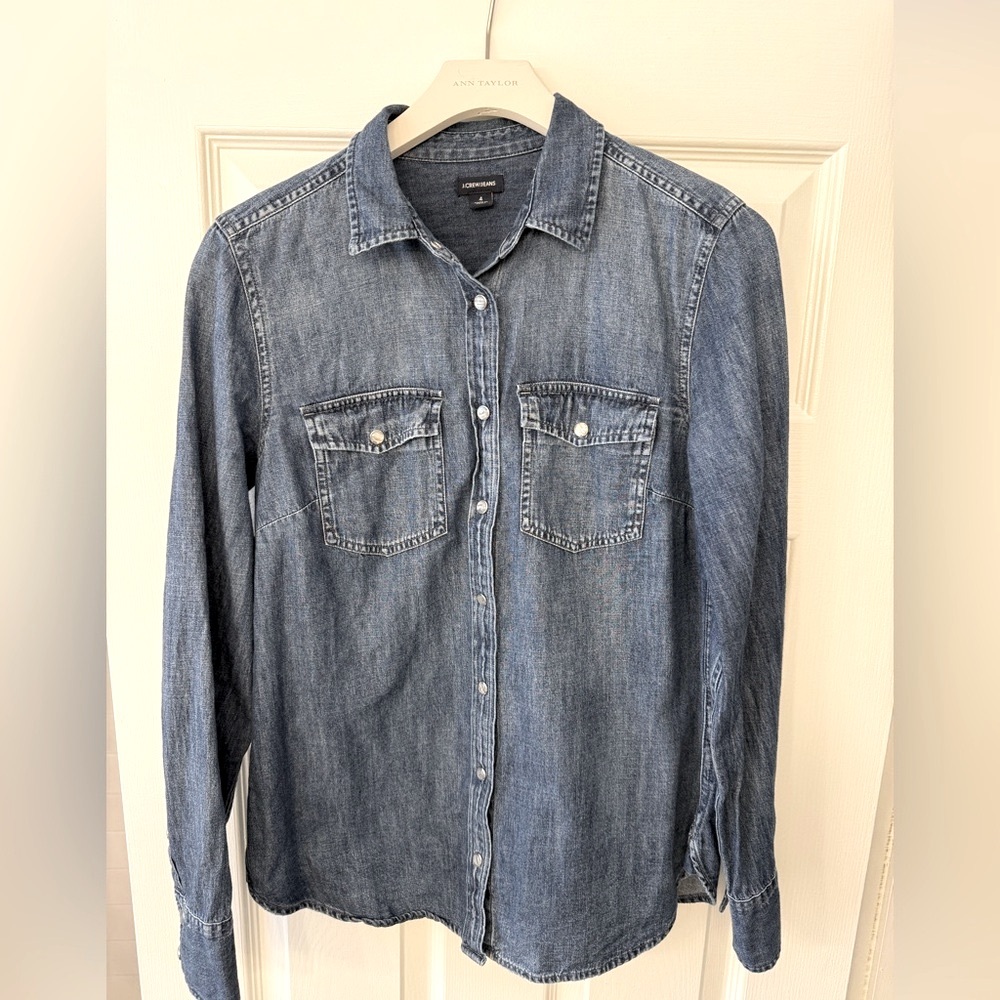 J CREW denim shirt with pearl snap buttons, western style, size 4